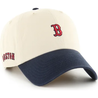 47 Brand Curved Brim Clean Up Base Runner Sure Shot Two Tone Boston Red Sox MLB Beige and Navy Blue Adjustable Cap