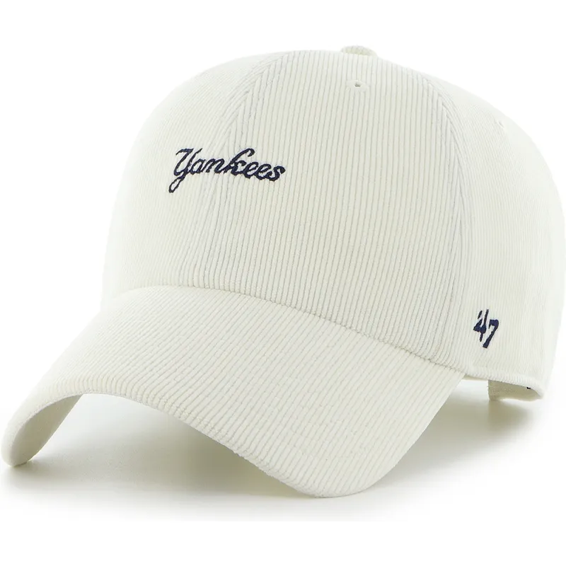 cap-kumer-beige-adjustable-strap-clean-up-mini-script-cord-new-york-yankees-mlb-47-brand