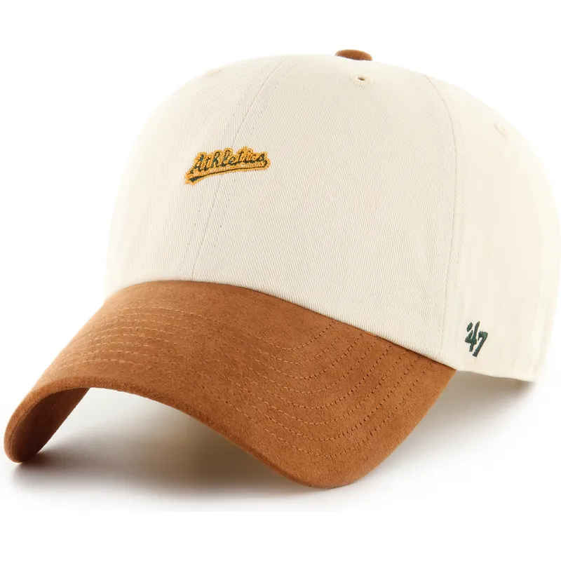 mutsid-kumer-beez-reguleeritav-rihm-marron-clean-up-mini-script-suede-visor-oakland-athletics-mlb-47-brand