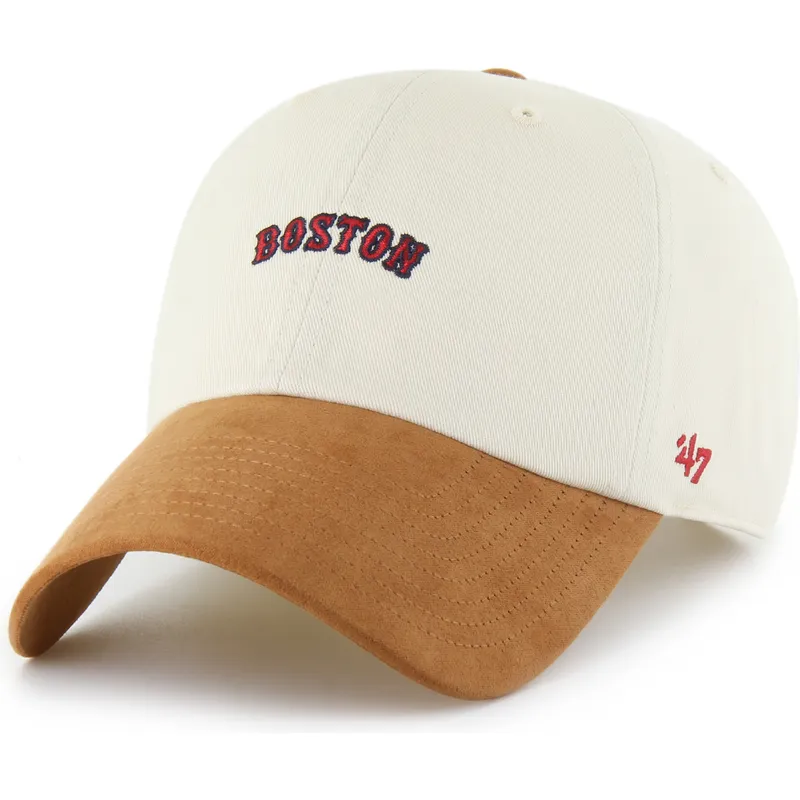cap-kumer-beige-adjustable-strap-marron-clean-up-mini-script-suede-visor-boston-red-sox-mlb-47-brand