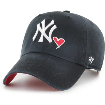 47 Brand Curved Brim Clean Up Heart Icon New York Yankees MLB Black Adjustable Cap