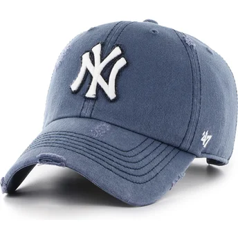 47 Brand Curved Brim Clean Up Weathered Rusted New York Yankees MLB Navy Blue Adjustable Cap