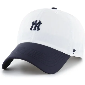 47 Brand Curved Brim Clean Up Vista Mini Two Tone New York Yankees MLB White and Navy Blue Adjustable Cap