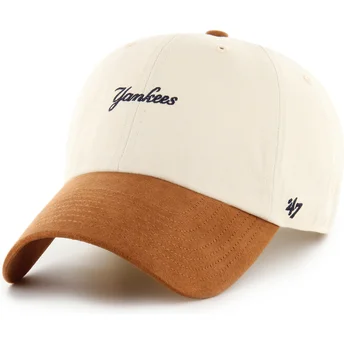 Mütsid kumer beež reguleeritav rihm marrón Clean Up Mini Script Suede Visor New York Yankees MLB 47 Brand