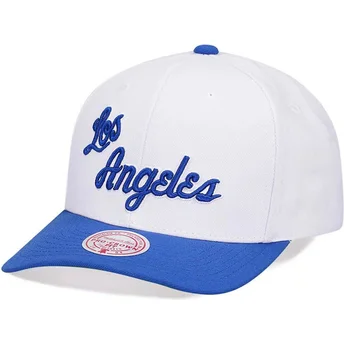 Mitchell & Ness Curved Brim Team 2 Tone 2.0 Pro Los Angeles Lakers White and Blue Snapback Cap