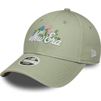 New Era Curved Brim Women 9FORTY Beaded Green Adjustable Cap