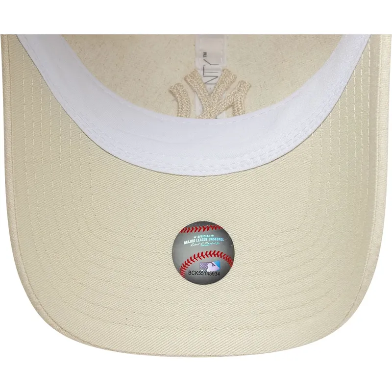 new-era-curved-brim-women-9twenty-midi-linen-new-york-yankees-mlb-beige-adjustable-cap-with-beige-logo
