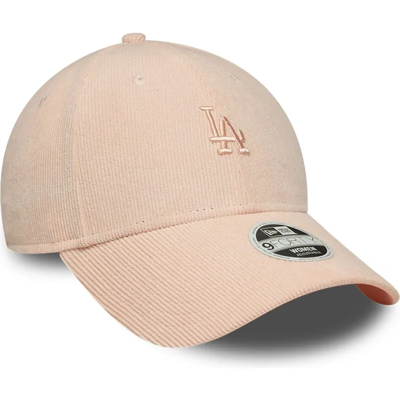 new-era-curved-brim-women-pink-logo-9forty-mini-cord-los-angeles-dodgers-mlb-pink-adjustable-cap