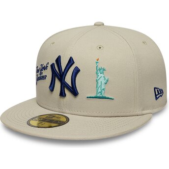 New Era Flat Brim Navy Blue Logo 59FIFTY City Icon New York Yankees Beige Fitted Cap