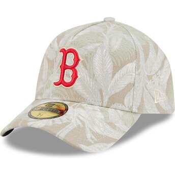New Era Curved Brim 59FORTY A Frame Leafy Palm Boston Red Sox MLB Beige Fitted Cap