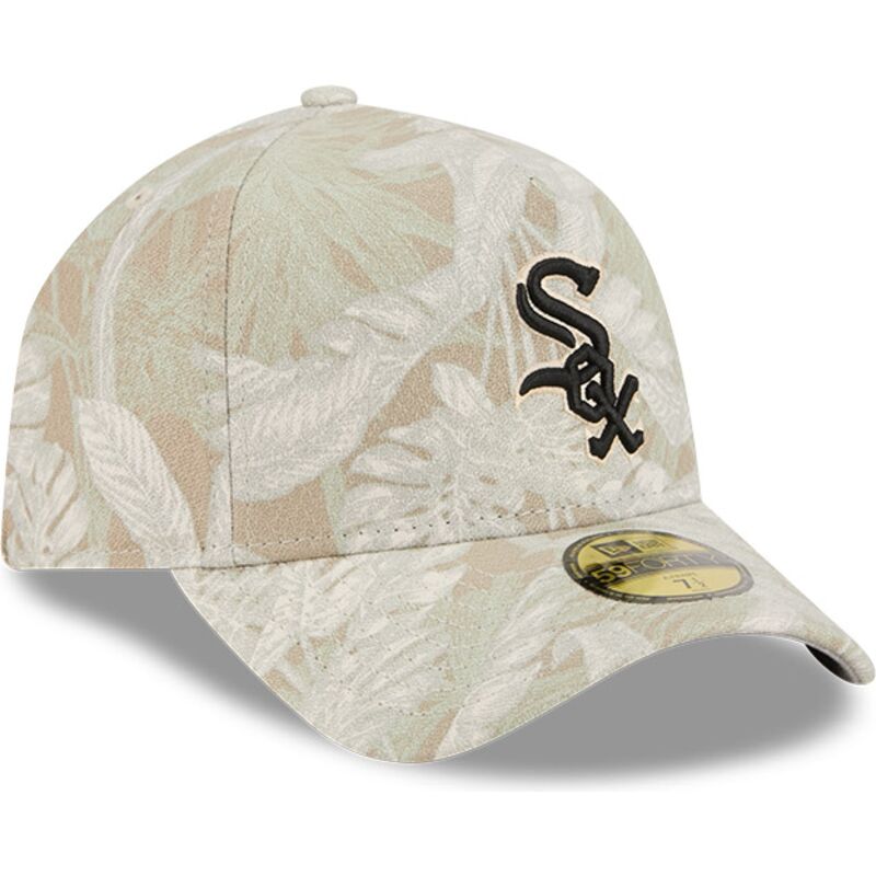 new-era-curved-brim-59forty-a-frame-leafy-palm-chicago-white-sox-mlb-beige-fitted-cap