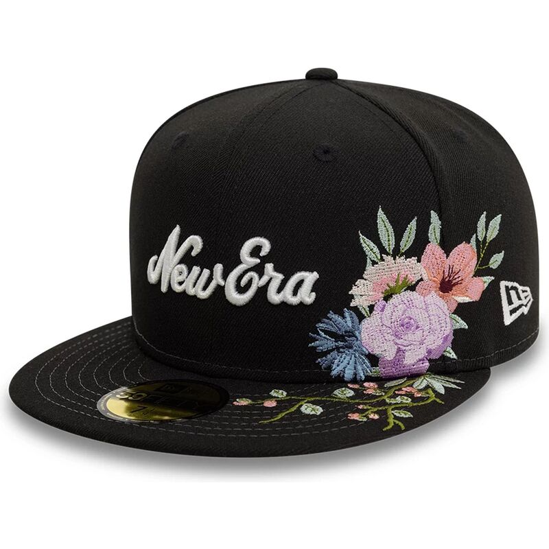 new-era-flat-brim-59fifty-floral-emb-black-fitted-cap new-era-flat-brim-59fifty-floral-emb-black-fitted-cap