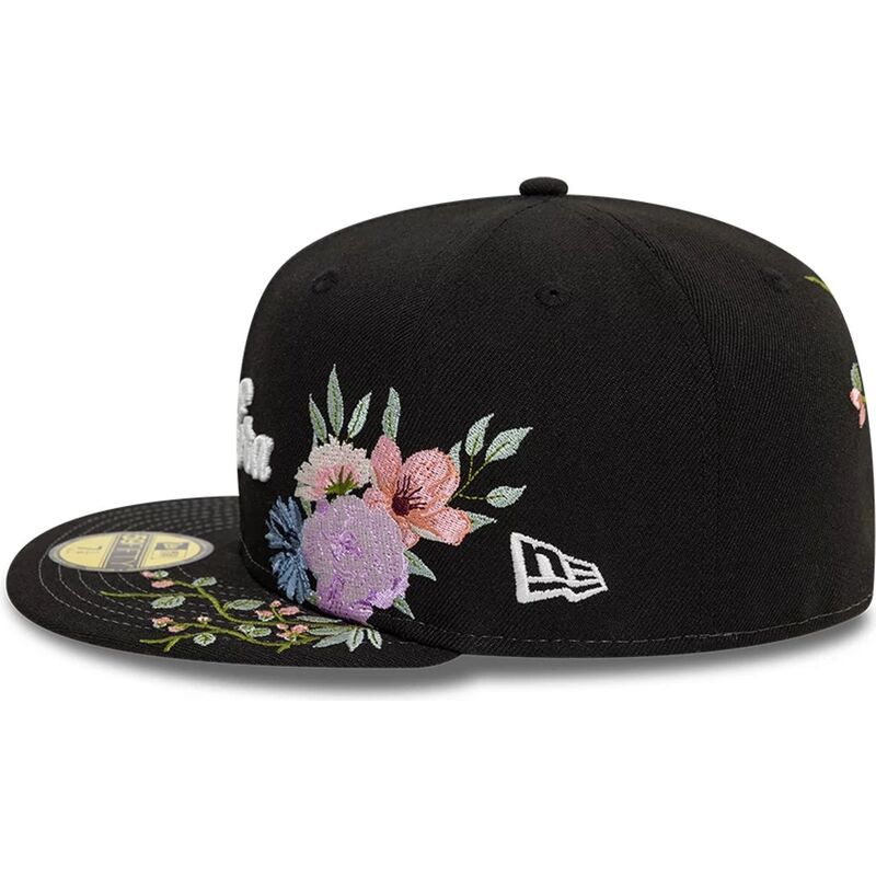 new-era-flat-brim-59fifty-floral-emb-black-fitted-cap new-era-flat-brim-59fifty-floral-emb-black-fitted-cap