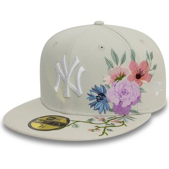 New Era Flat Brim 59FIFTY Floral New York Yankees MLB Beige Fitted Cap