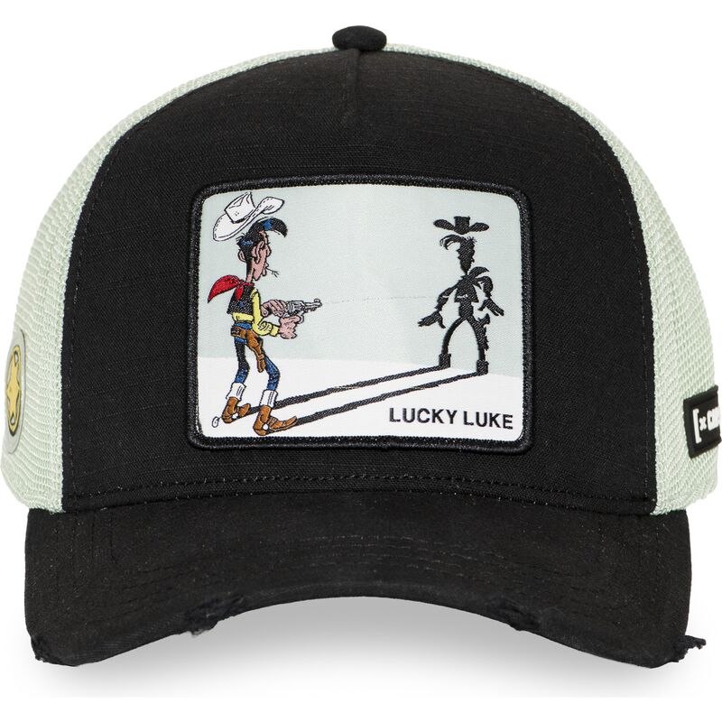 capslab-lucky-luke-lck3-flub-black-and-white-trucker-hat capslab-lucky-luke-lck3-flub-black-and-white-trucker-hat
