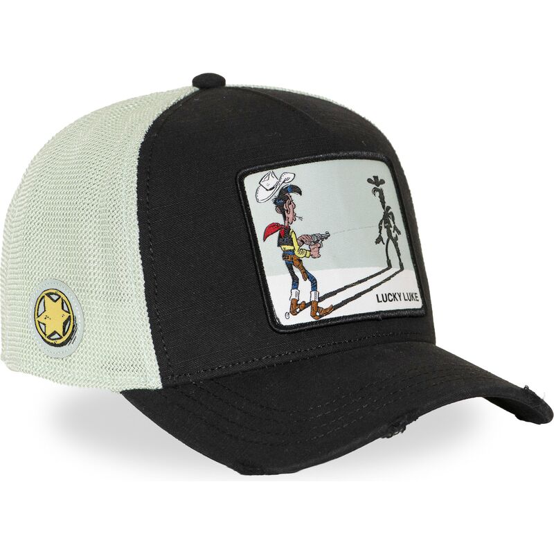 capslab-lucky-luke-lck3-flub-black-and-white-trucker-hat capslab-lucky-luke-lck3-flub-black-and-white-trucker-hat