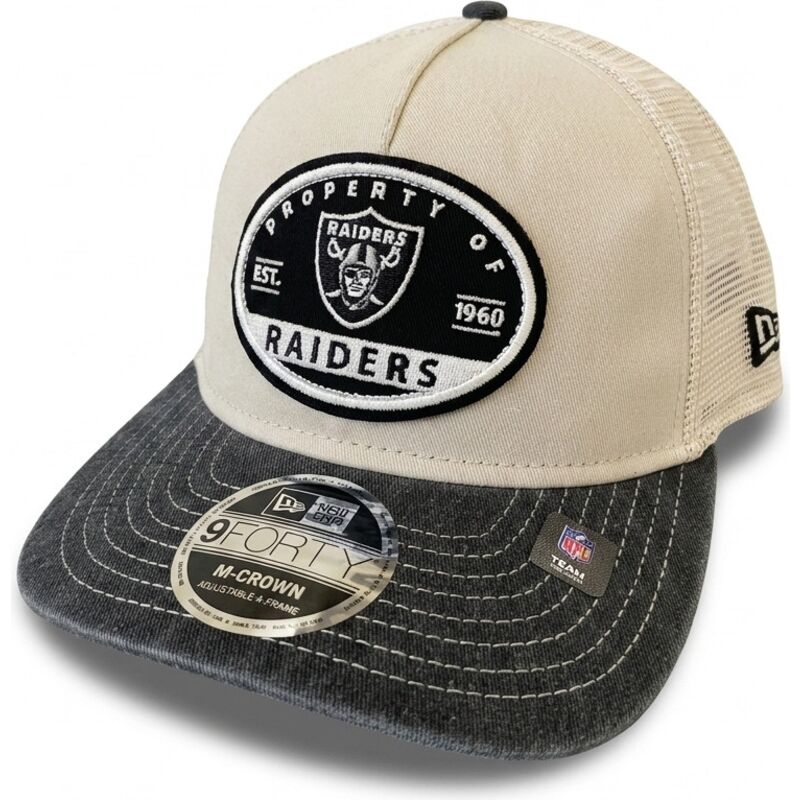 gorra-trucker-beige-y-negra-9forty-m-crown-a-frame-fray-de-las-vegas-raiders-nfl-de-new-era