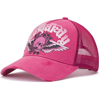 Mütsid kumer roosa snapback Flaming Gothic Skull Washed Ed Hardy