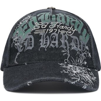 Mütsid kumer must reguleeritav Distressed Floral Gothic Ed Hardy
