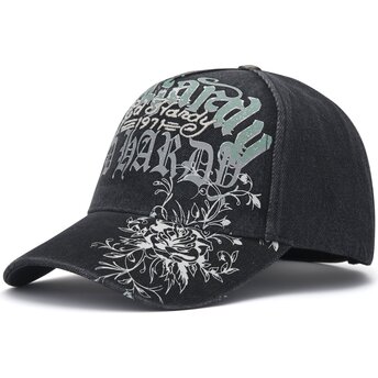 Mütsid kumer must reguleeritav Distressed Floral Gothic Ed Hardy