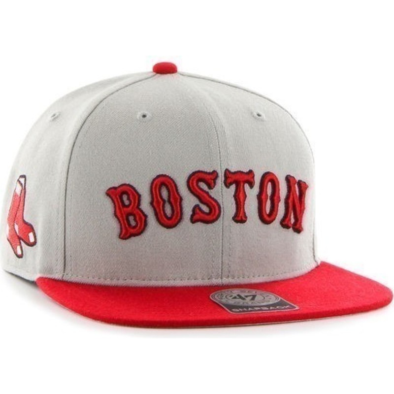 47-brand-flat-brim-side-logo-mlb-boston-red-sox-grey-snapback-cap